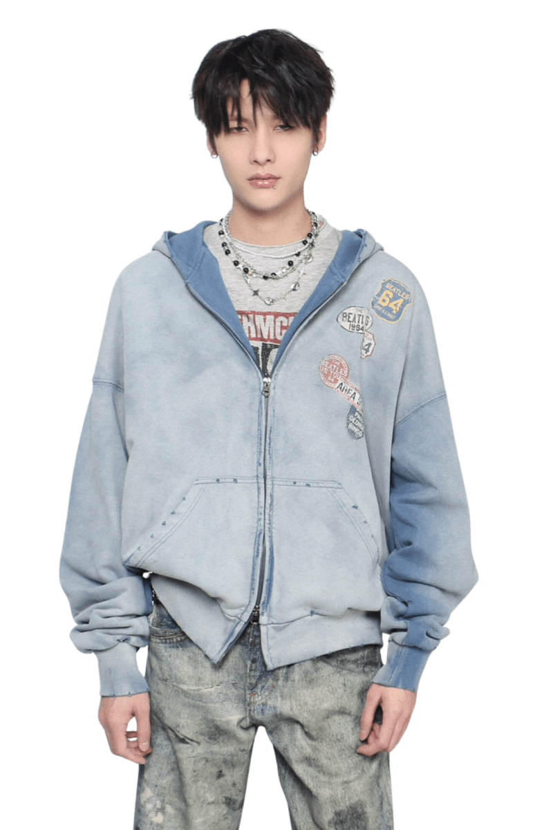 Retro Badge Zip Hoodie na2442 – Nanostudio