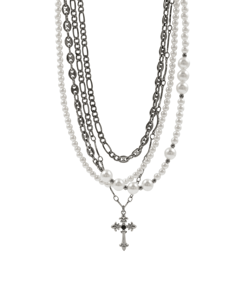 CHEALIMPID] California Cross Multi-Layer Pearl Necklace na936