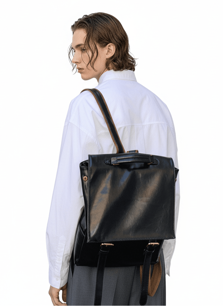 boxy leather backpack Leather British Backpack na863