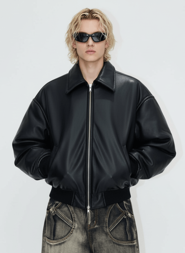 PeopleStyle] Vintage Drop Shoulder Leather Cotton Jacket na792