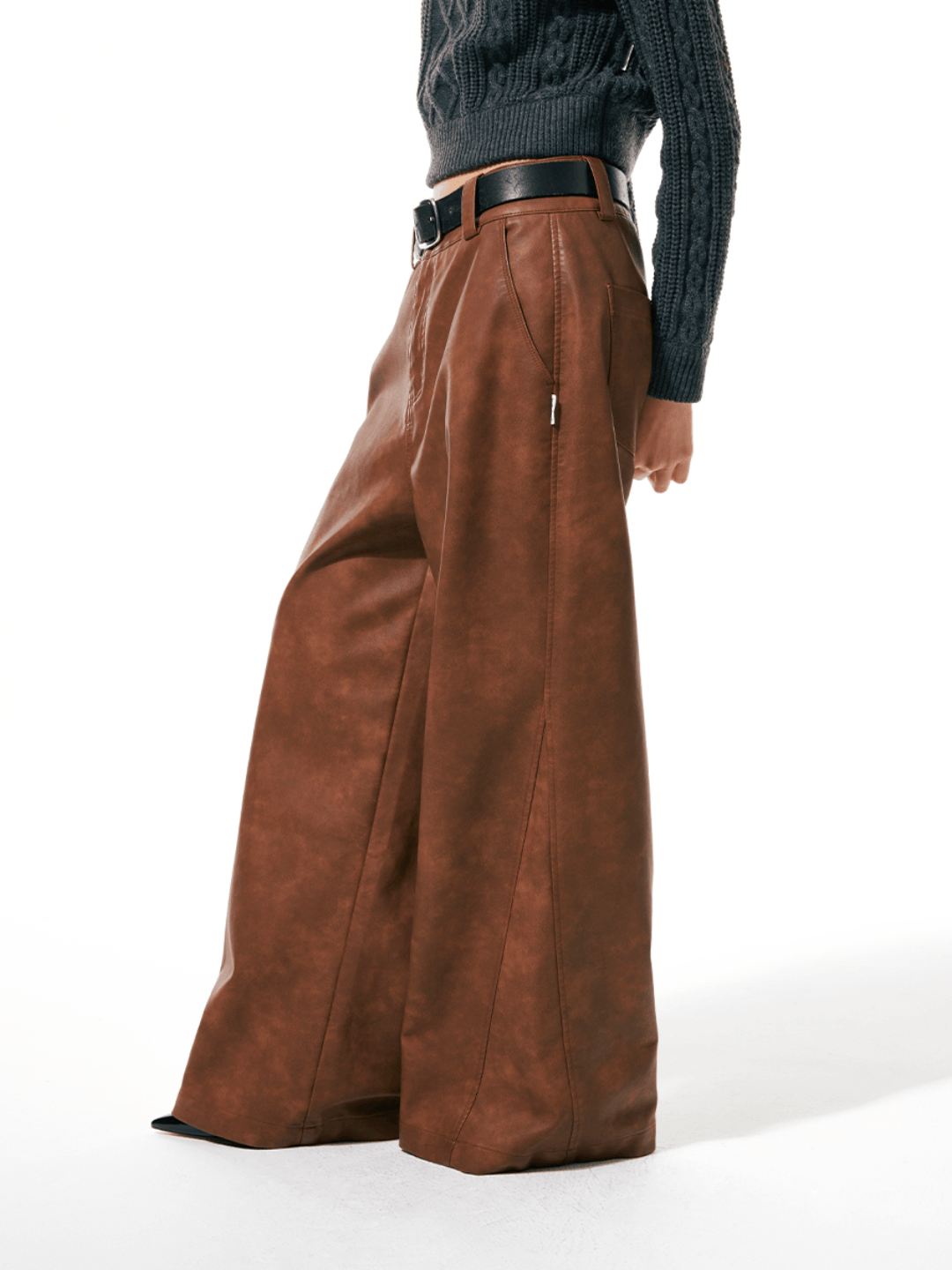 Vintage 100% Leather Brown Pants / 90's High Rise Chocolate Brown Suede  Trousers 
