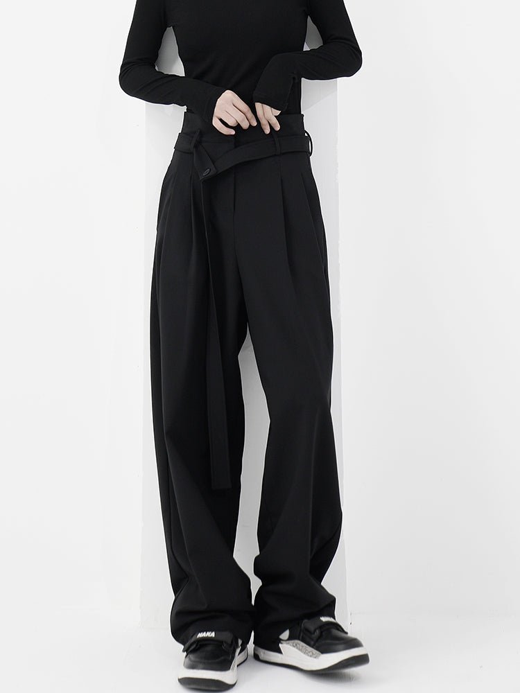 KEN STUDIO] black high-waisted slim straight-leg pants – Nanostudio