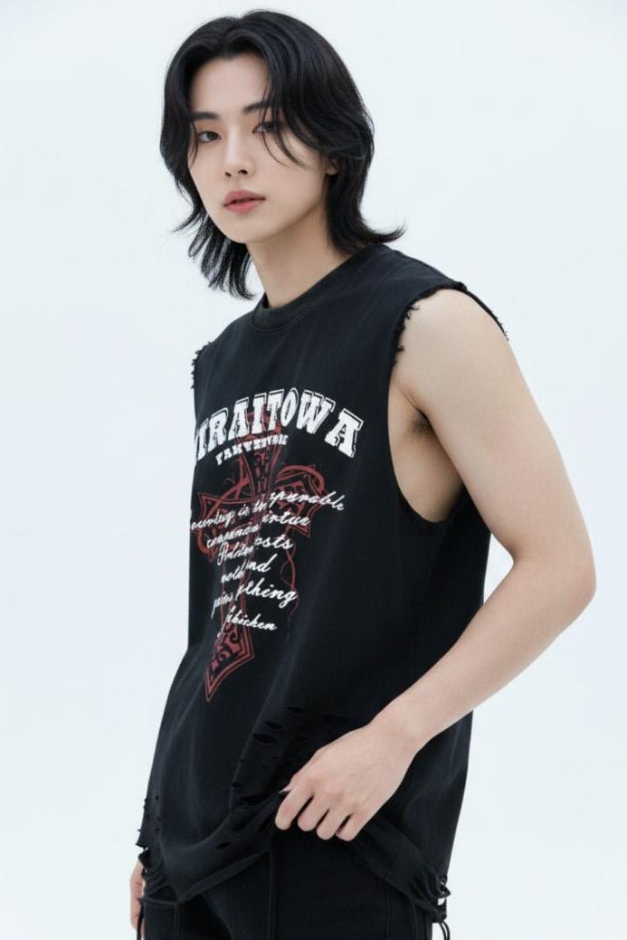 Distressed Sleeveless na2581