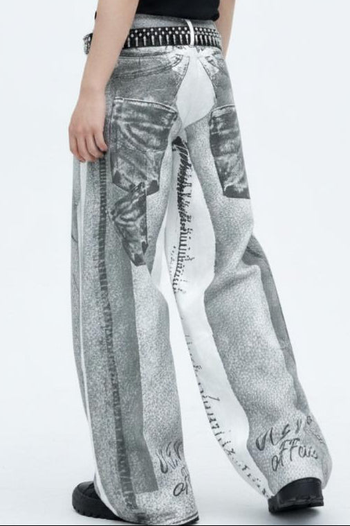 Patterned Wide Jeans  na2566