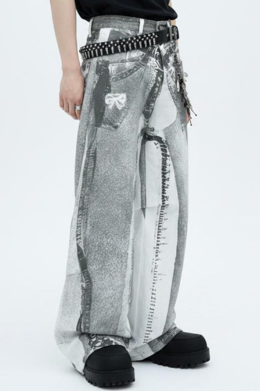 Patterned Wide Jeans  na2566