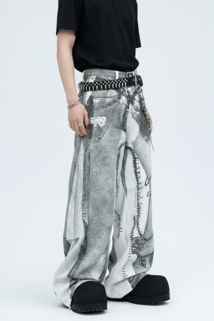 Patterned Wide Jeans  na2566