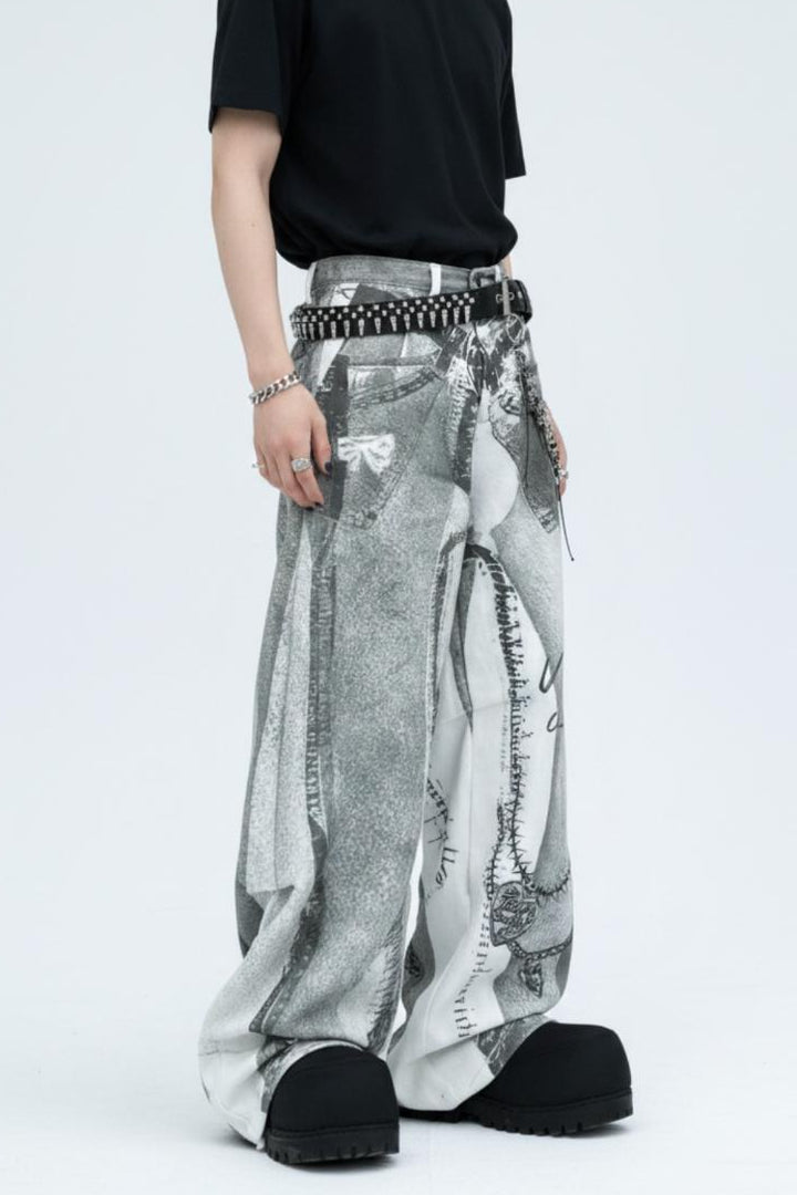 Patterned Wide Jeans  na2566