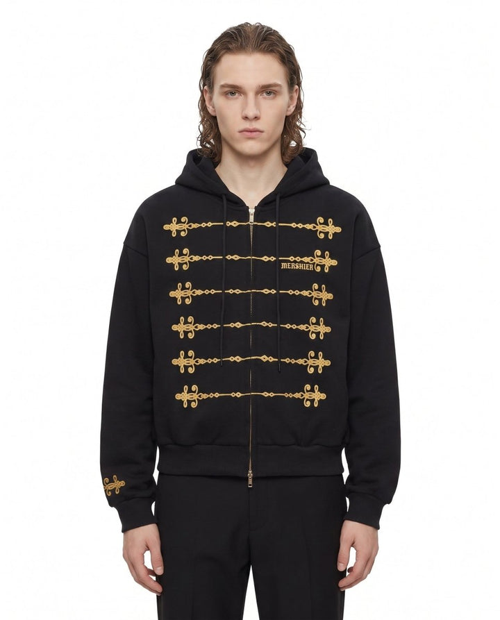 Embroidered Military Zip Hoodie na3084
