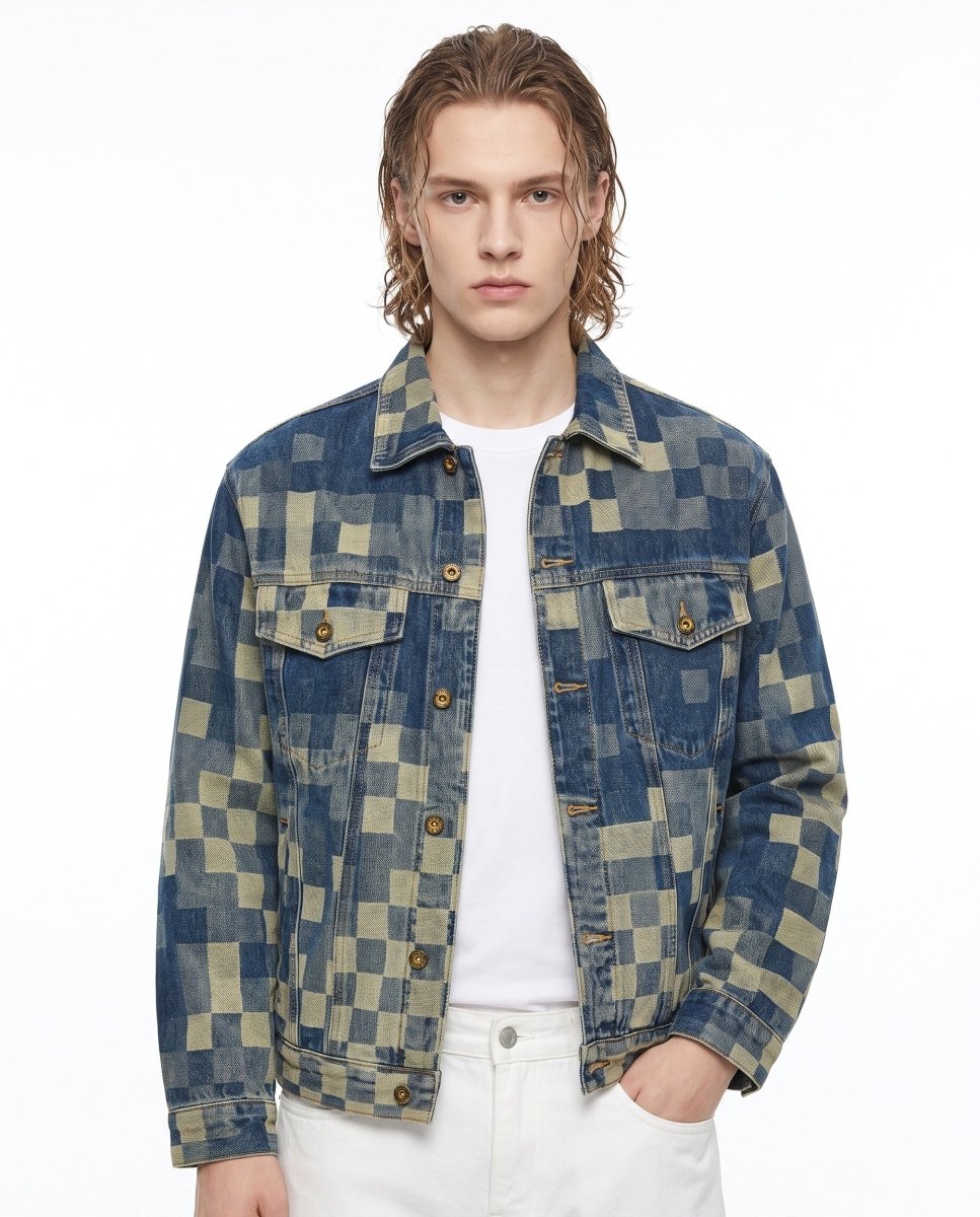 Checkered Denim Jacket na3052