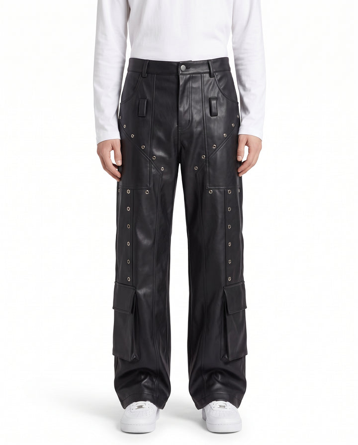 Leather Cargo Pants na3201