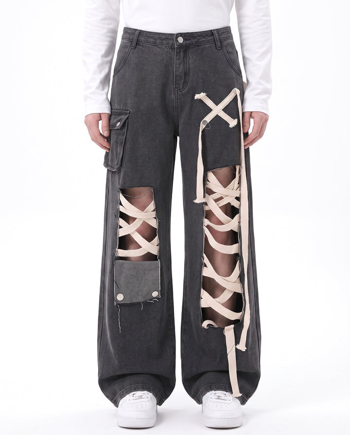 Lace-Up Cargo Jeans na2973