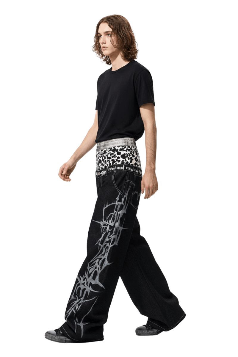 Tribal Flame Wide Denim Jeans  na2393