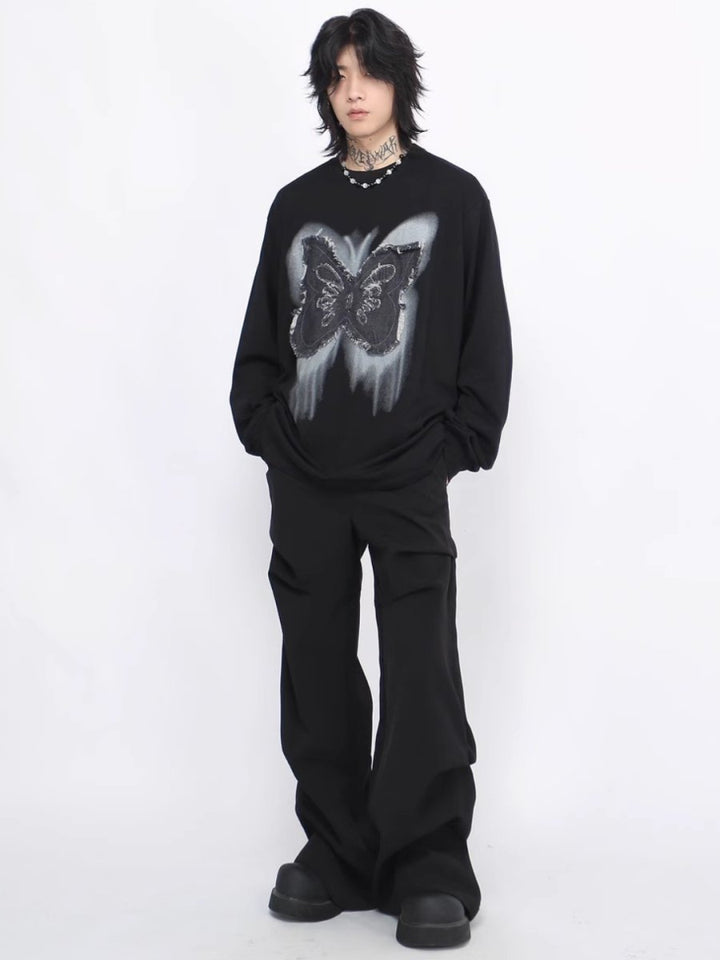 【Mz】washed butterfly long-sleeved T-shirt na1475