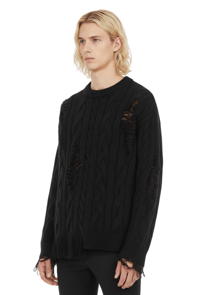 Frayed Hem Cable Knit Sweater na2418