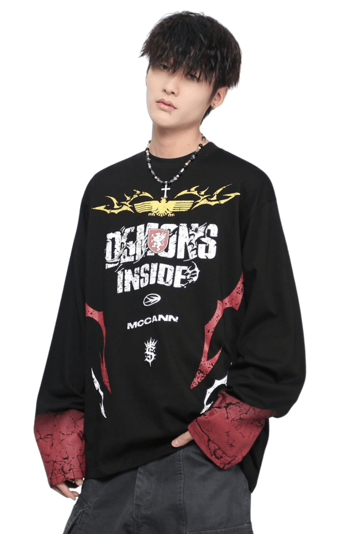 Oversized Graphic Long Sleeve Tee na2461