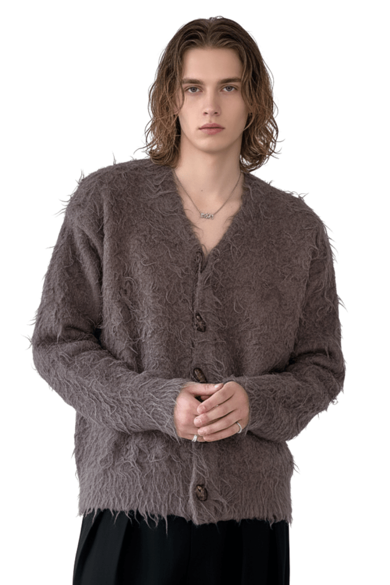 Loose Shaggy Knit Cardigan na2430