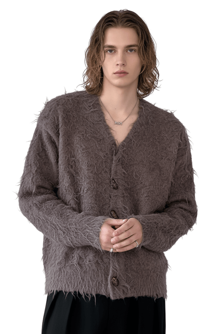 Loose Shaggy Knit Cardigan na2430