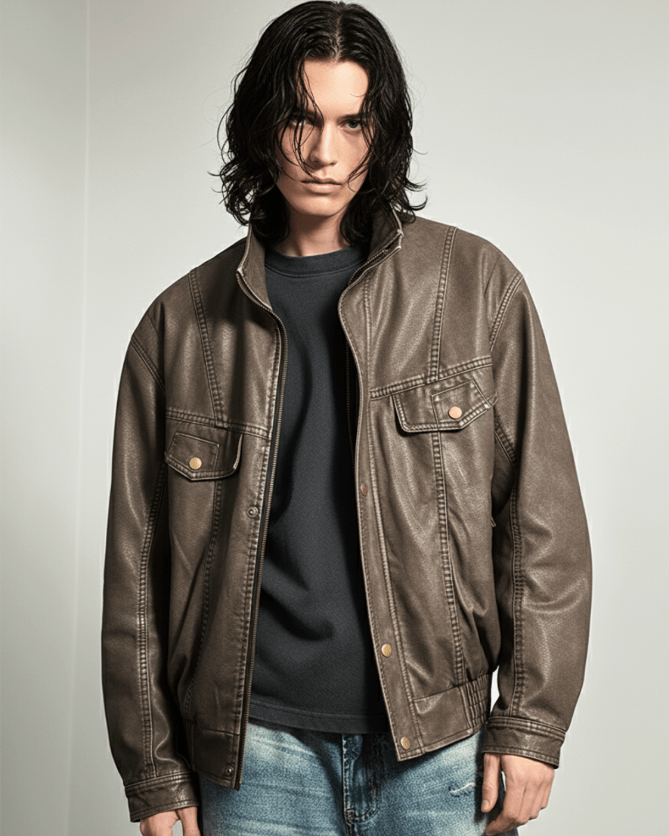 Vintage Brown Leather Truck Jacket  na2264