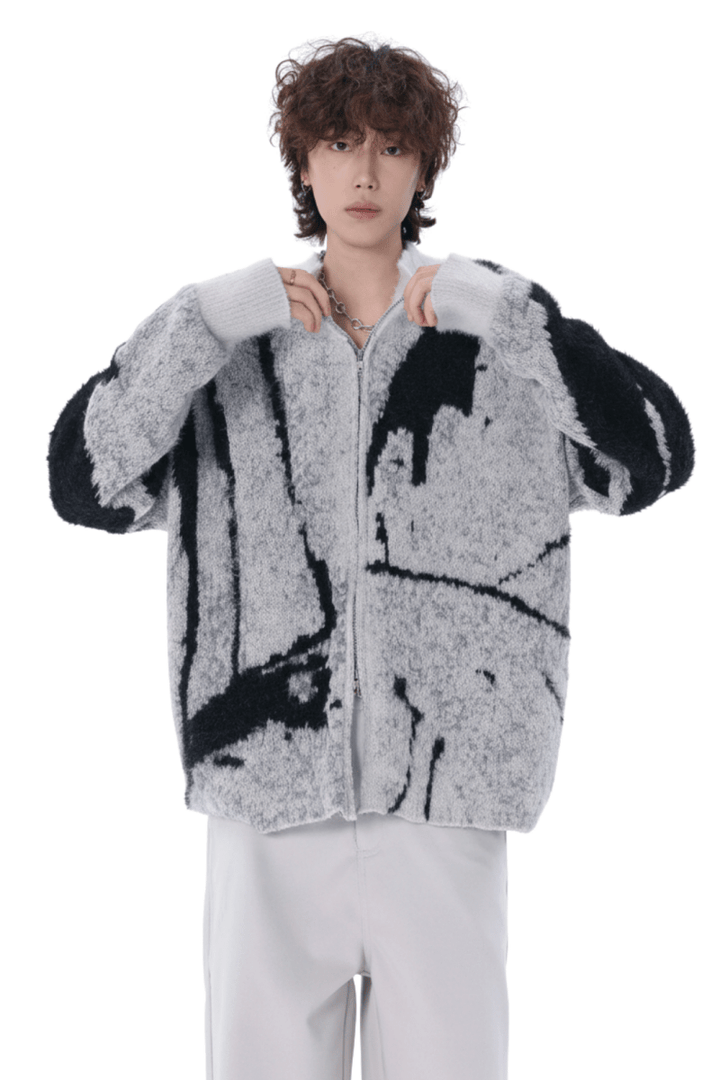 Abstract Pattern Zip Knit Cardigan na2403