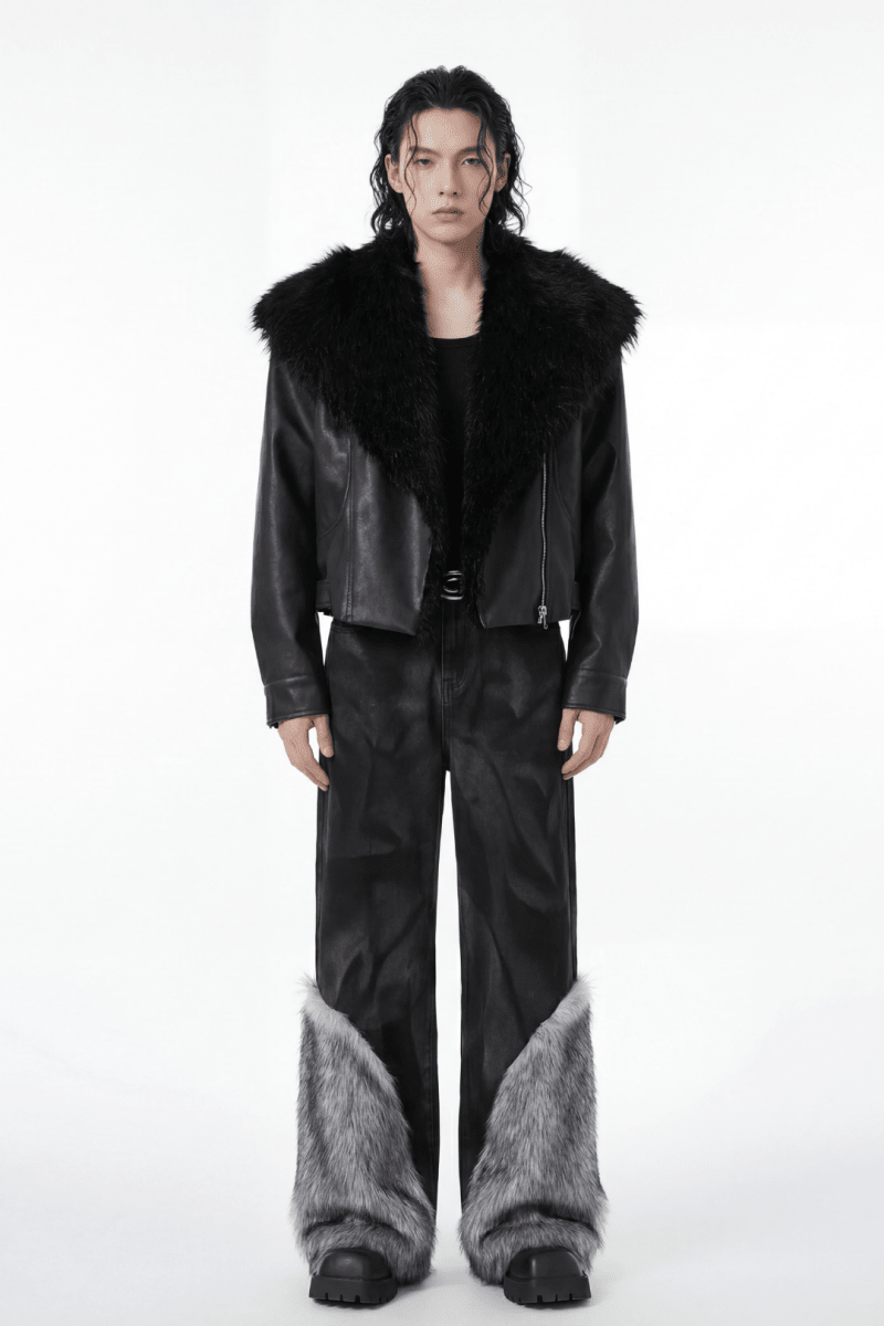 Faux Fur Trim Wide Pants na2379