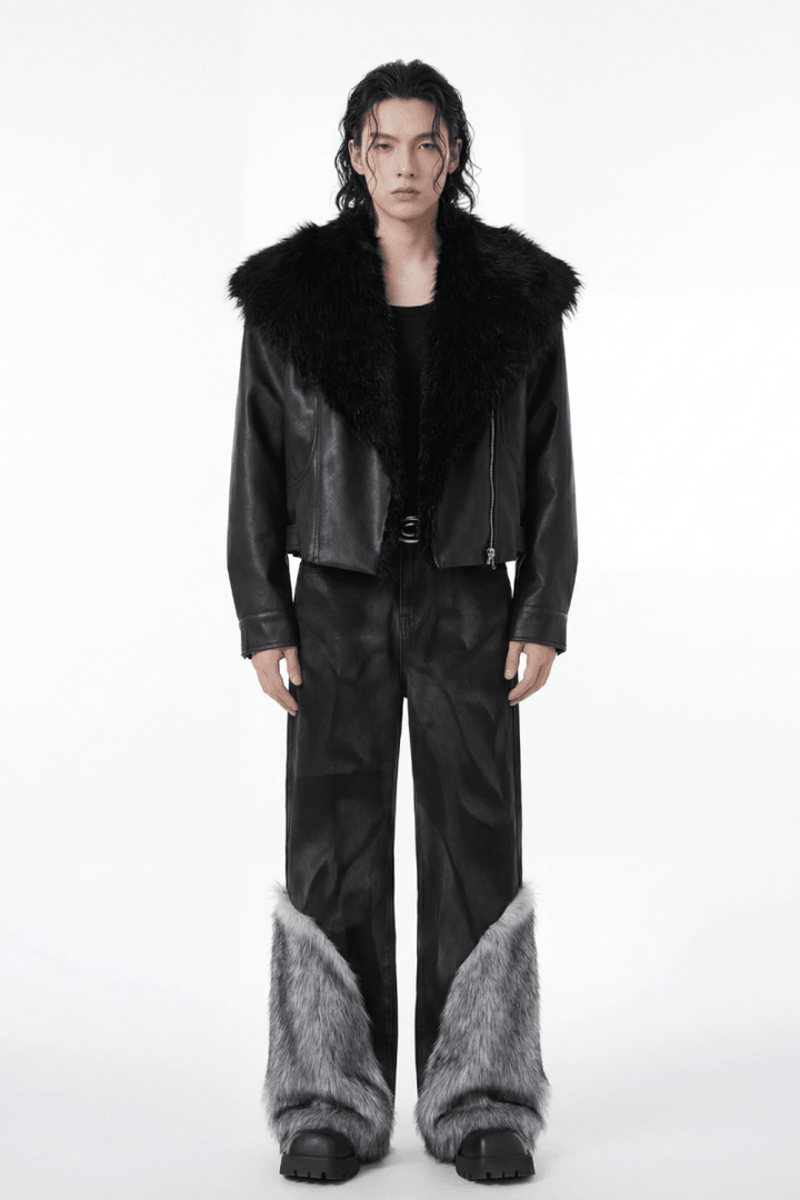 Faux Fur Trim Wide Pants na2379