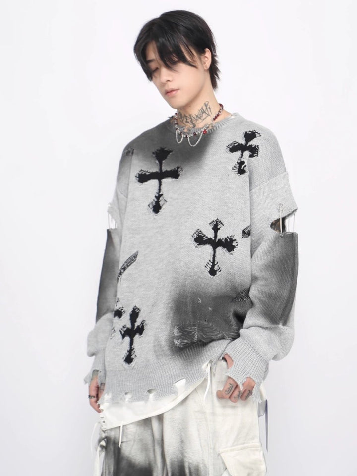 【Mz】high street broken hole cross pin knit  na1547