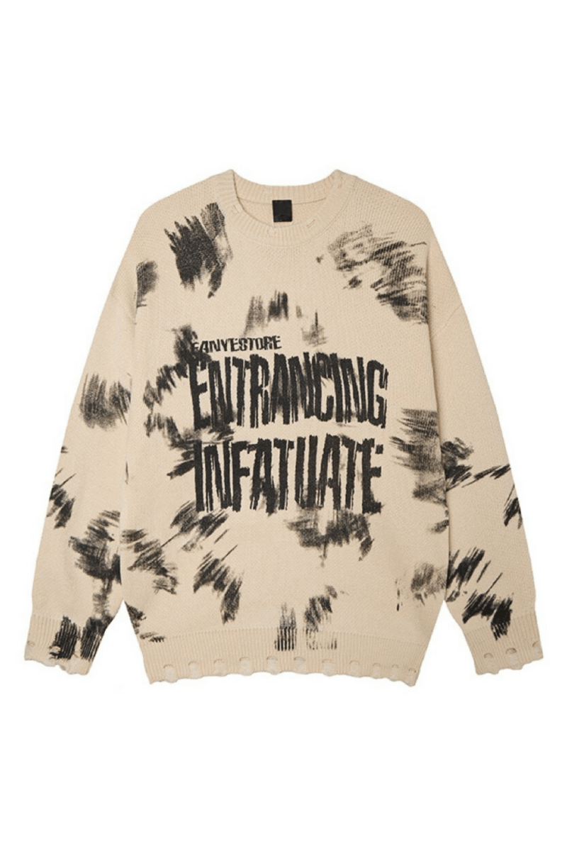 Distressed Letter Knit Sweater na2448