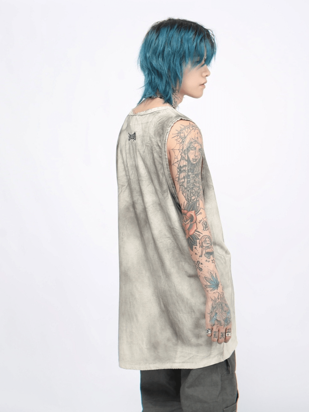 【Mz】 Vintage Washed Embroidered Sleeveless T-Shirt na1184 