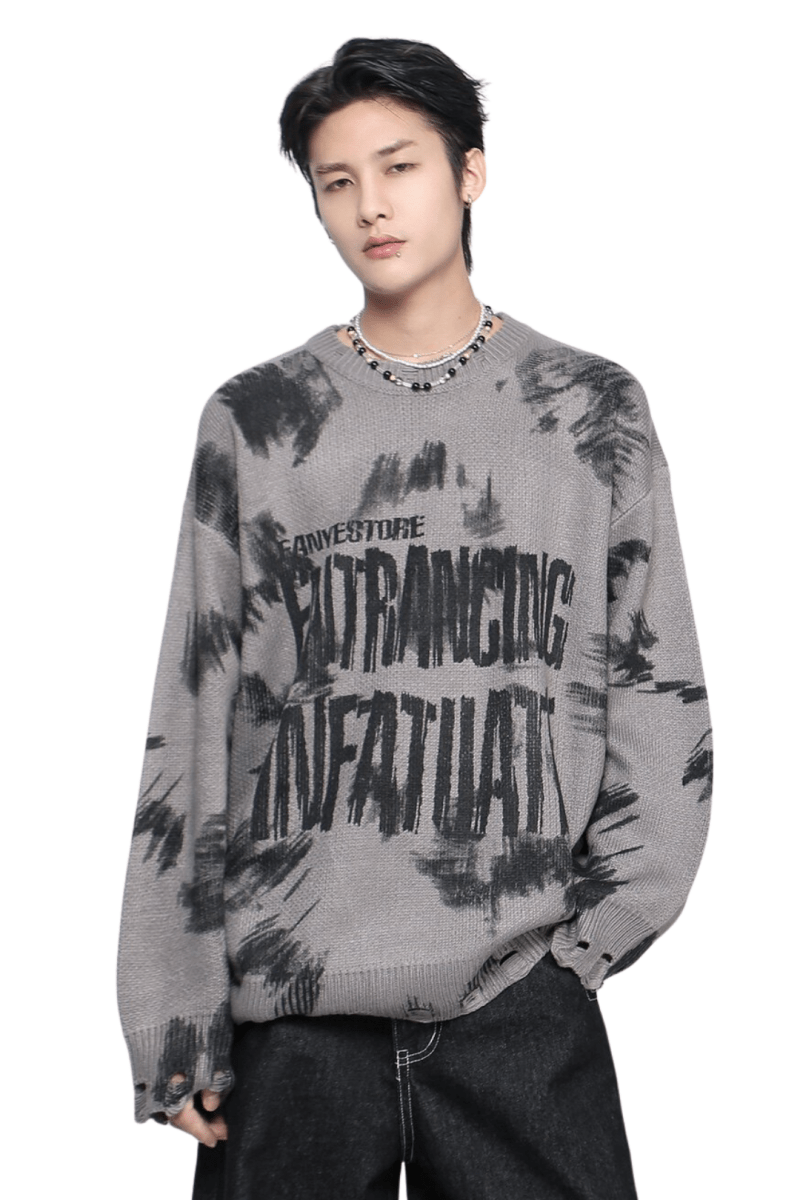 Distressed Letter Knit Sweater  na2448