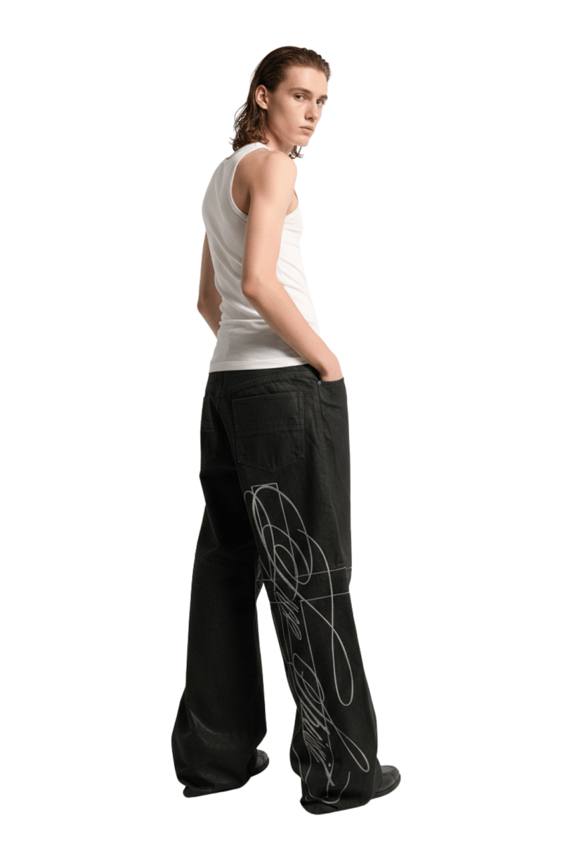 Abstract Line Wide-Leg Denim na2392