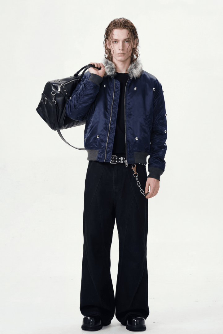 Glossy Nylon Fur Bomber Jacket na2367 