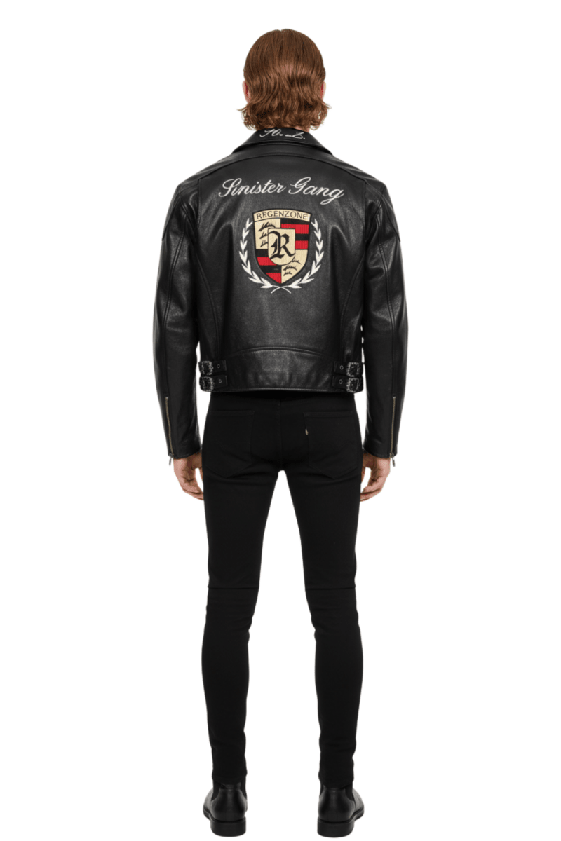 Cropped Racing Emblem Leather Jacket  na2389