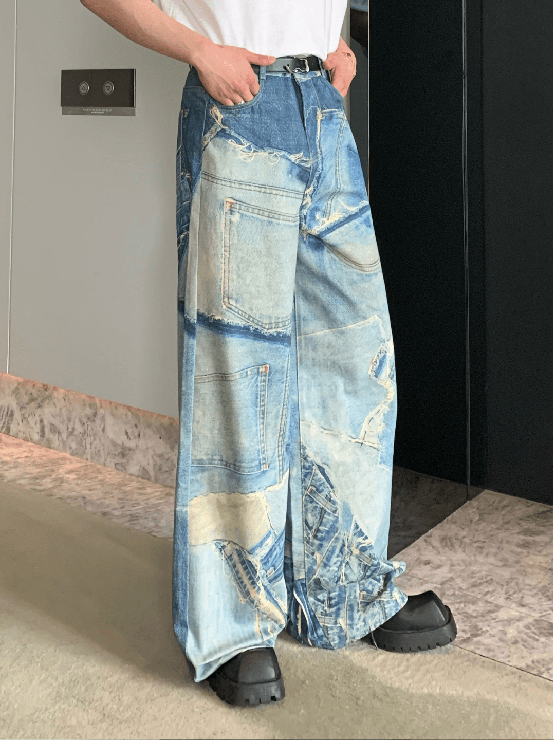 [CUIBUJU] Direct Injected Patch Jeans na1174