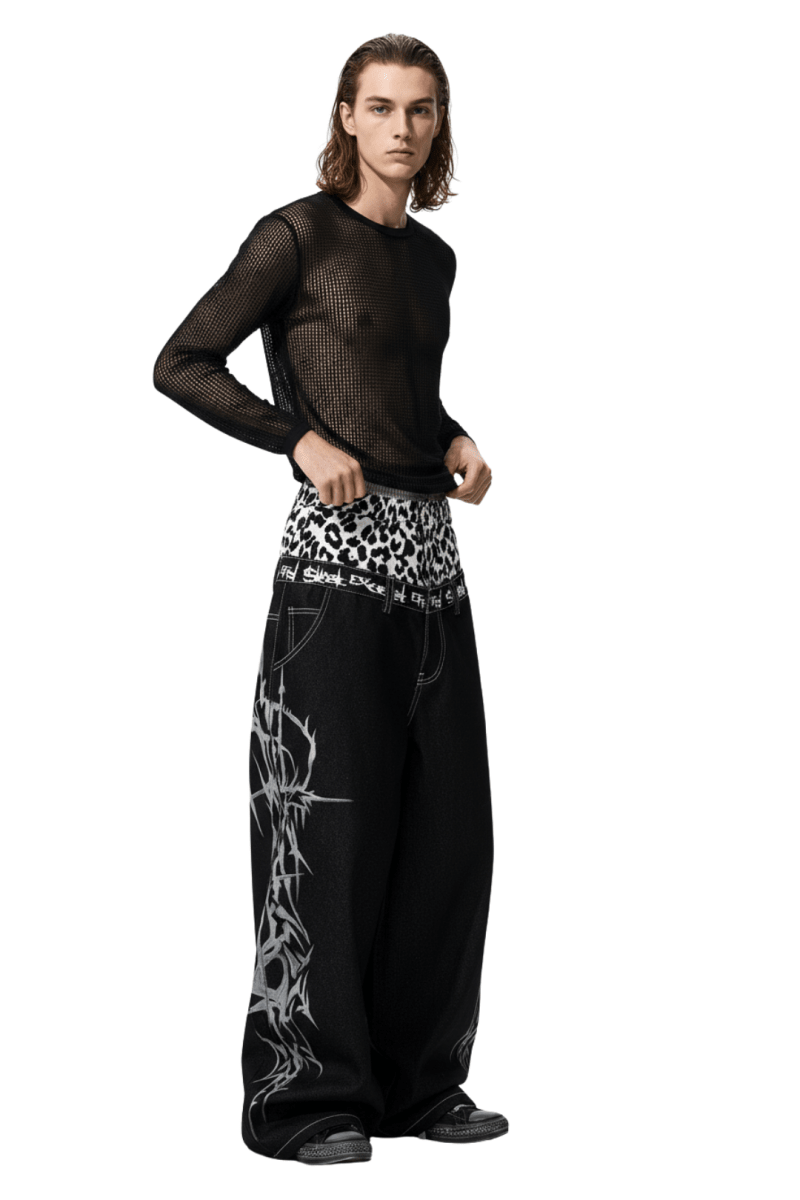 Tribal Flame Wide Denim Jeans  na2393