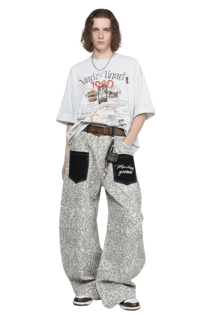 Leopard Pocket Detail Jeans na2435