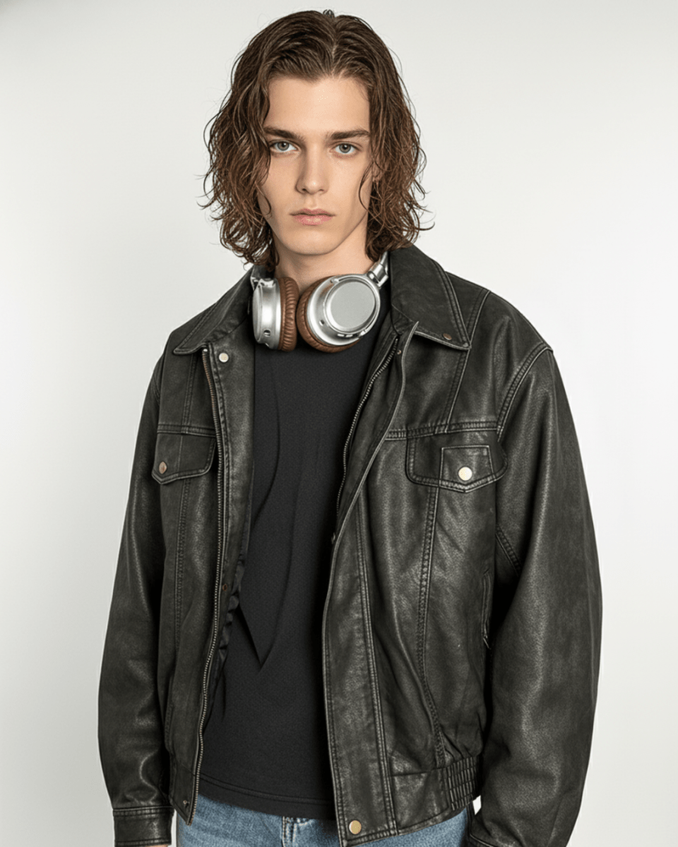 Vintage Brown Leather Truck Jacket  na2264