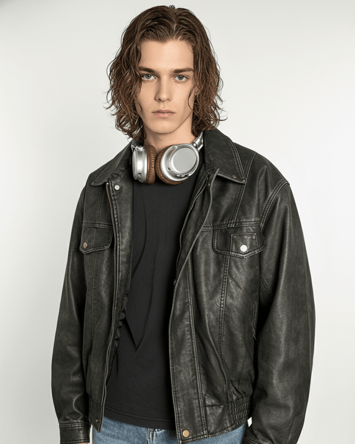 Vintage Brown Leather Truck Jacket  na2264