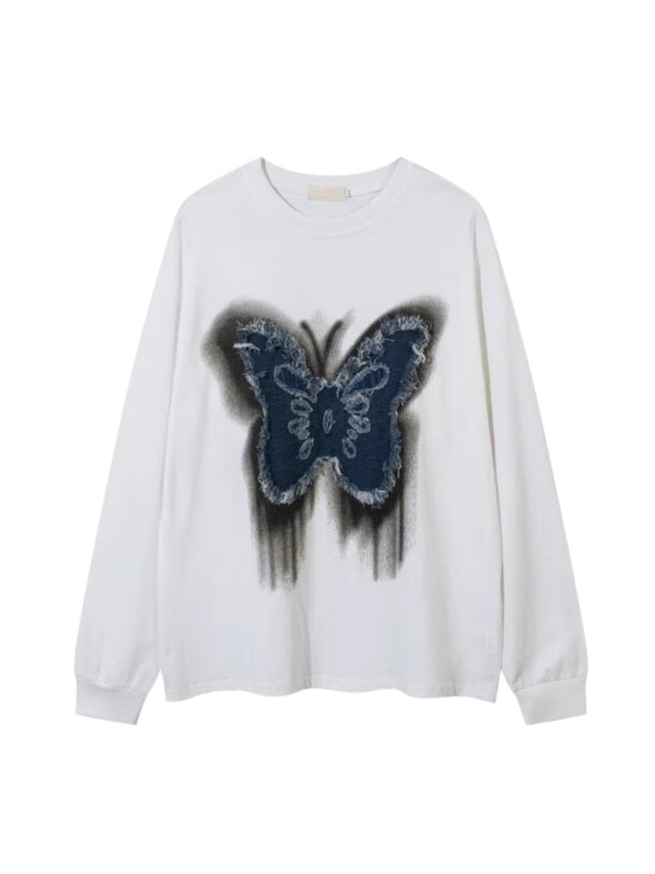 【Mz】washed butterfly long-sleeved T-shirt na1475