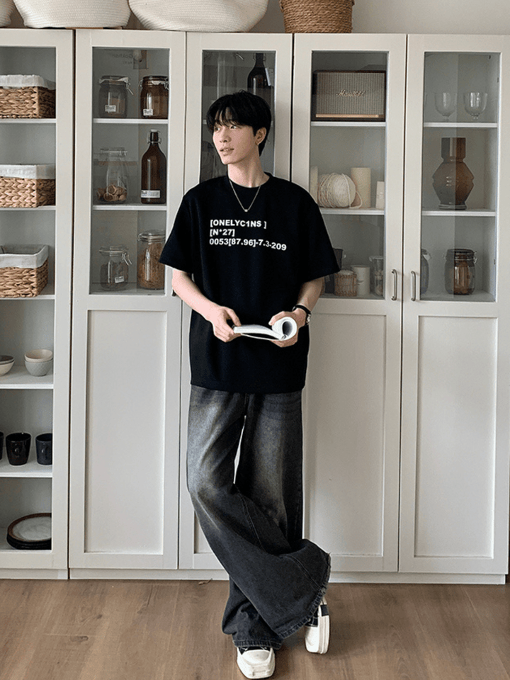 [ONELYC1NS] letter printing round neck loose T-shirt na1086