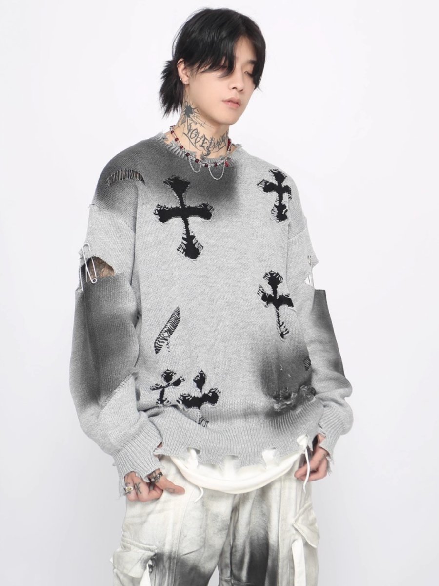 【Mz】high street broken hole cross pin knit na1547