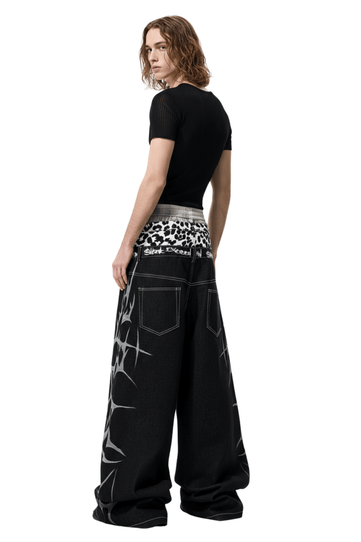 Tribal Flame Wide Denim Jeans  na2393