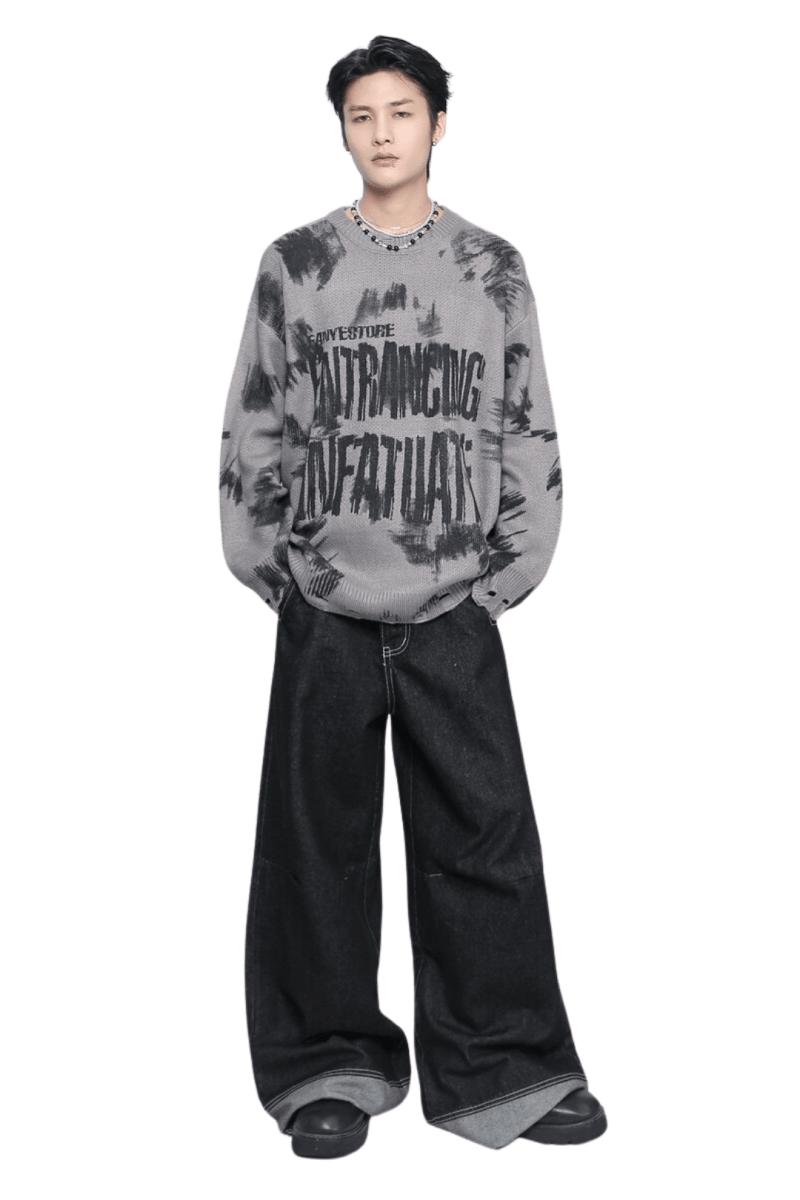Distressed Letter Knit Sweater  na2448