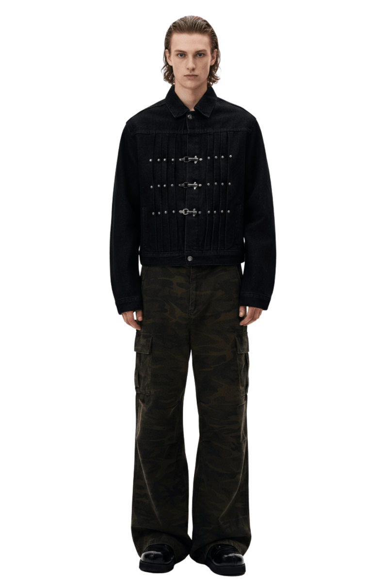 Vintage Black Studded Hook Denim Jacket na2386