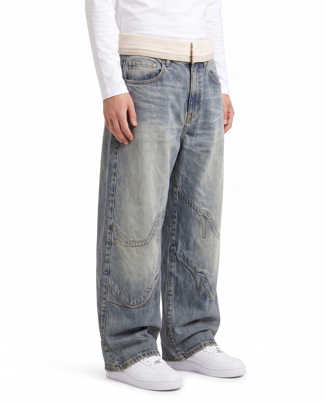 Foldover Wide Jeans na2991