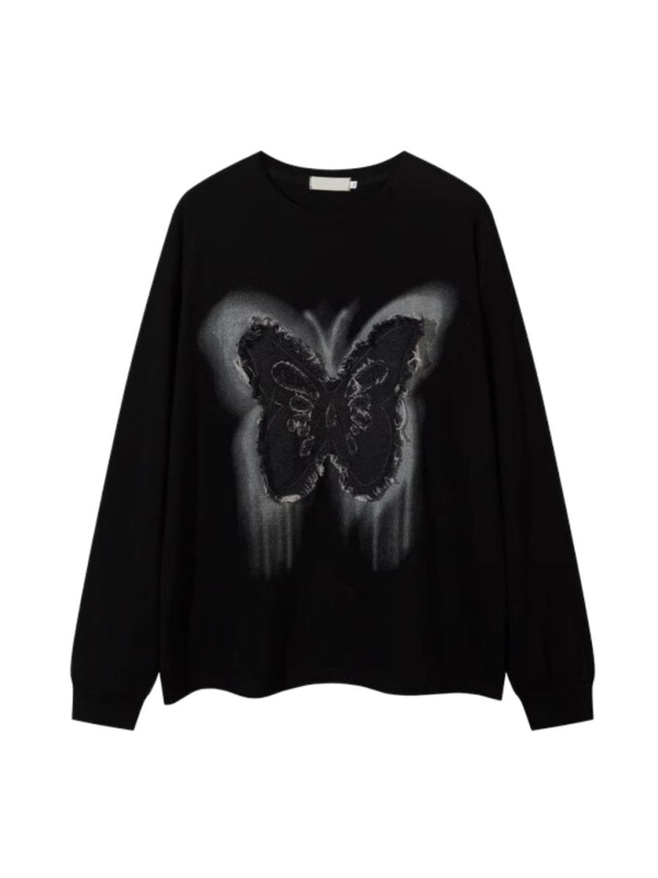 【Mz】washed butterfly long-sleeved T-shirt na1475