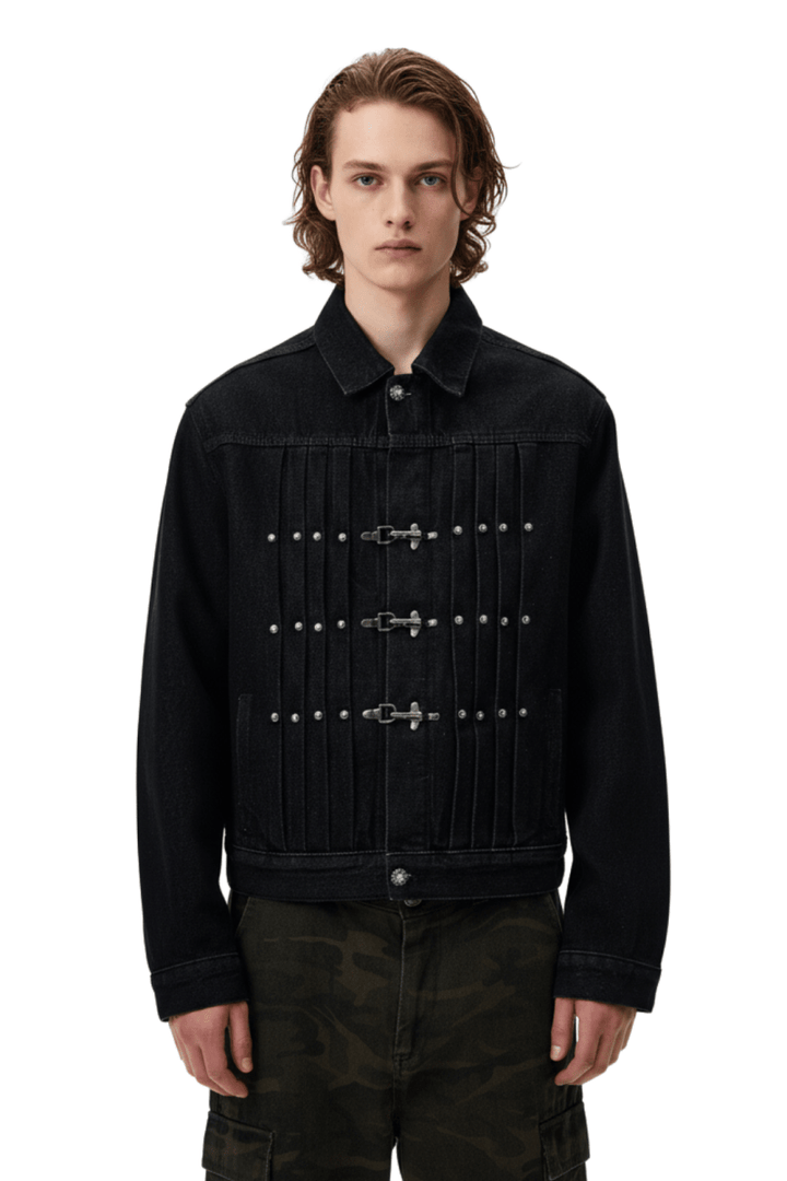 Vintage Black Studded Hook Denim Jacket na2386