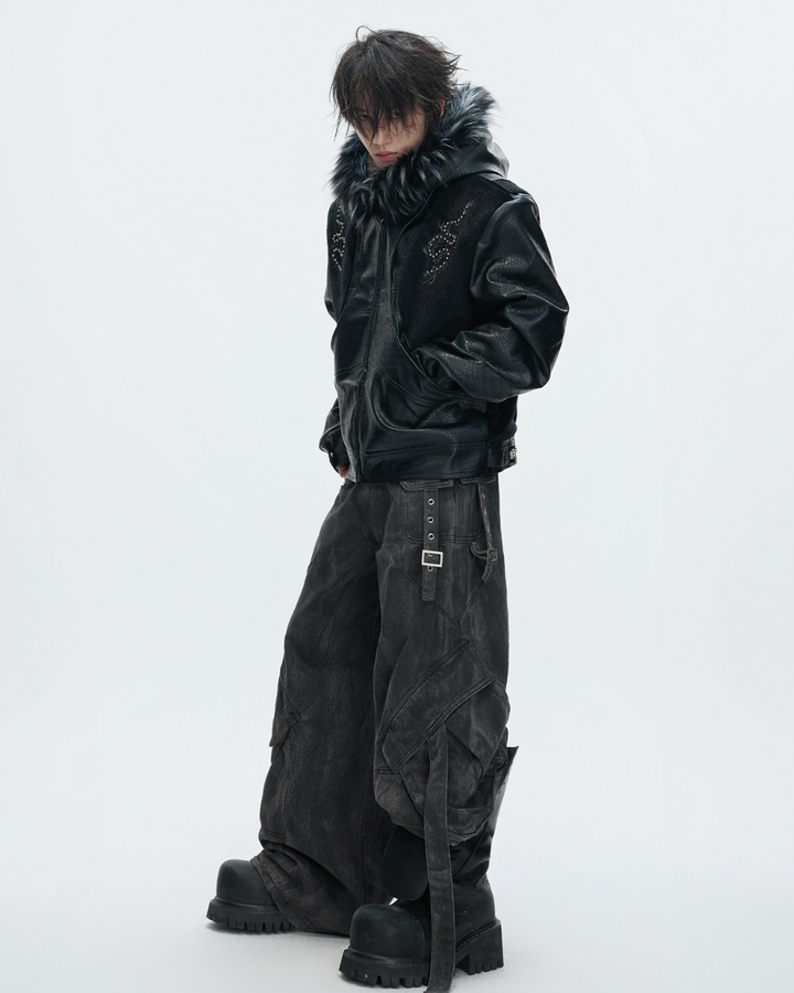【ArguE CulturE】Back Stud Leather Hood Jacket na2291