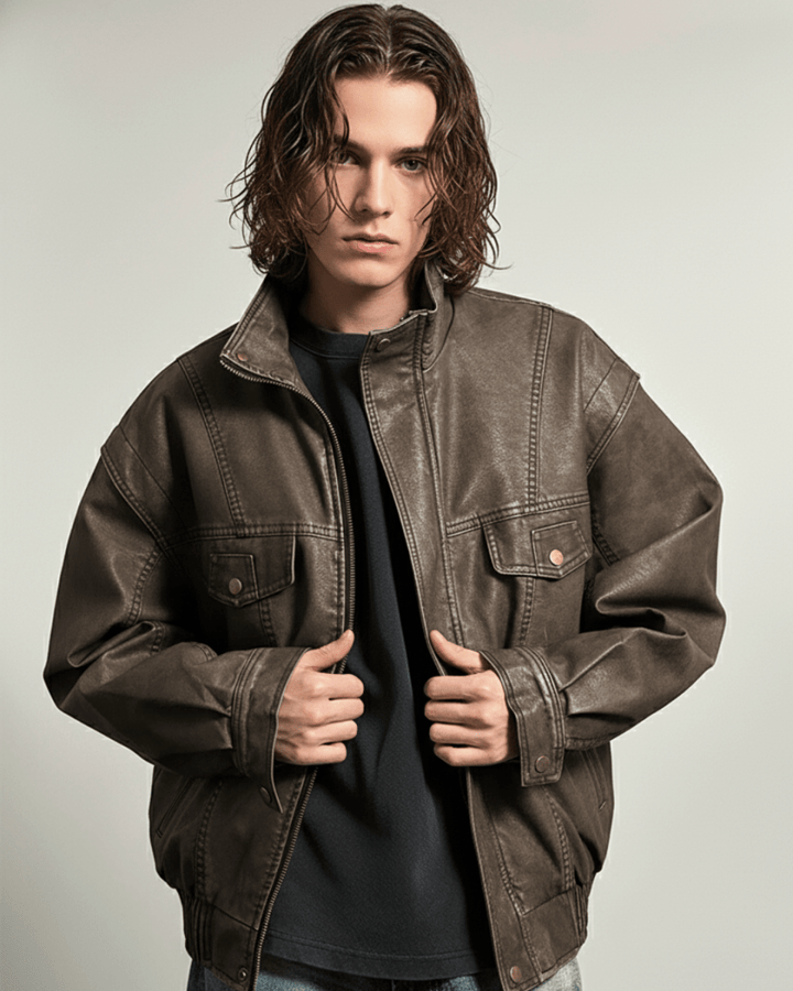 Vintage Brown Leather Truck Jacket  na2264