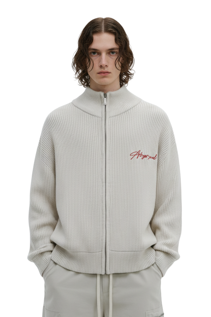 Ribbed High Neck Zip-Up Jacket na2398