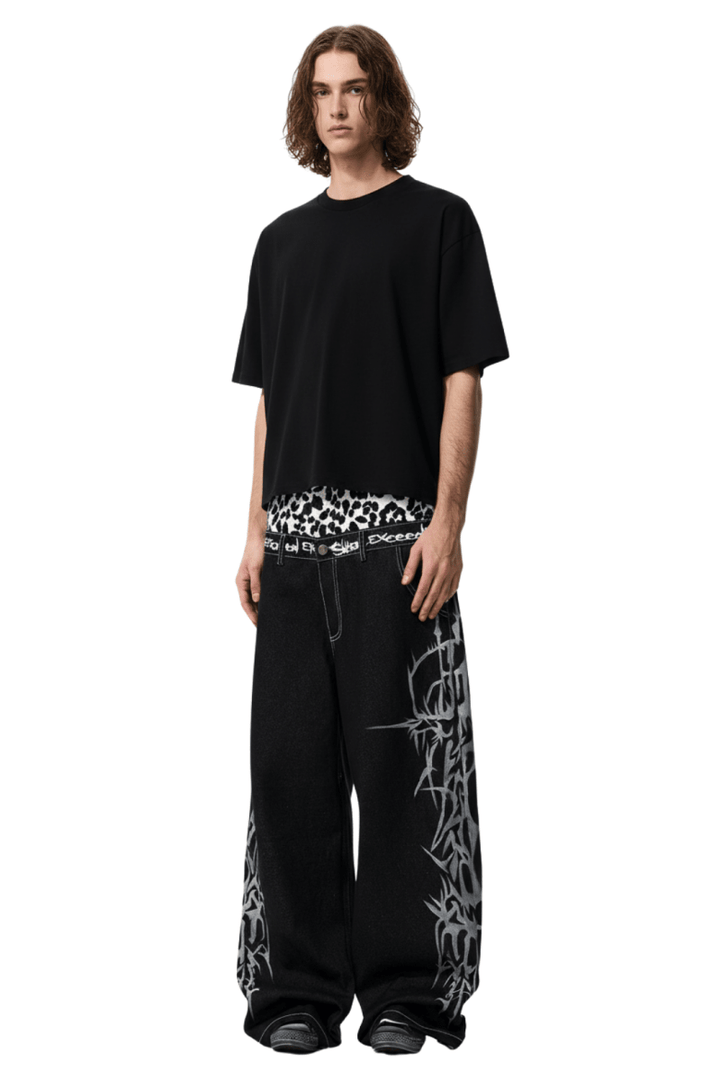 Tribal Flame Wide Denim Jeans  na2393